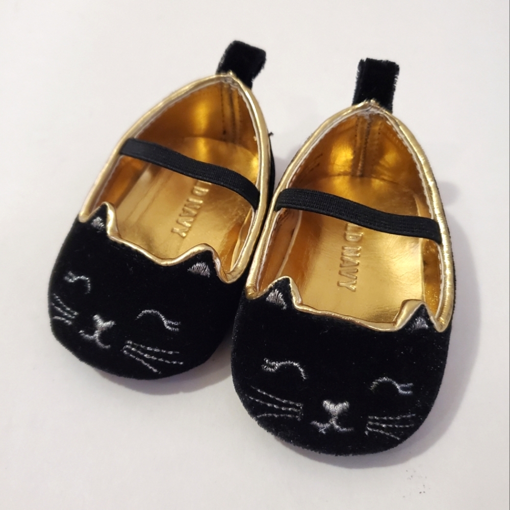 Black Cat 🐈‍⬛️ Kitten Velvet Mary Jane Shoes - Size 0-3 Months